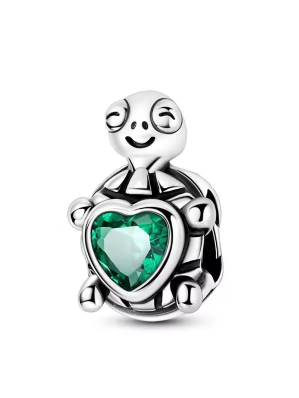 Silver Turtle Charm with Green Heart Crystal